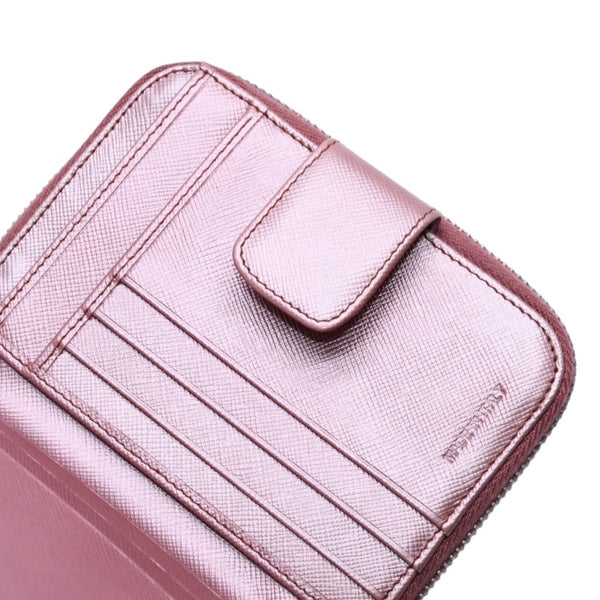 PRADA プラダ 2つ折り財布 コンパクトジップ 財布 ピンク PVC シルバー金具 1M0605R142 美品 中古 4a003019