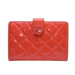 CHANEL シャネル マトラッセブリリアント パテントレザー二つ折りミディアムウォレット 16番台 キルティング ココマーク 財布 エナメル オレンジ 美品 中古 4a002826