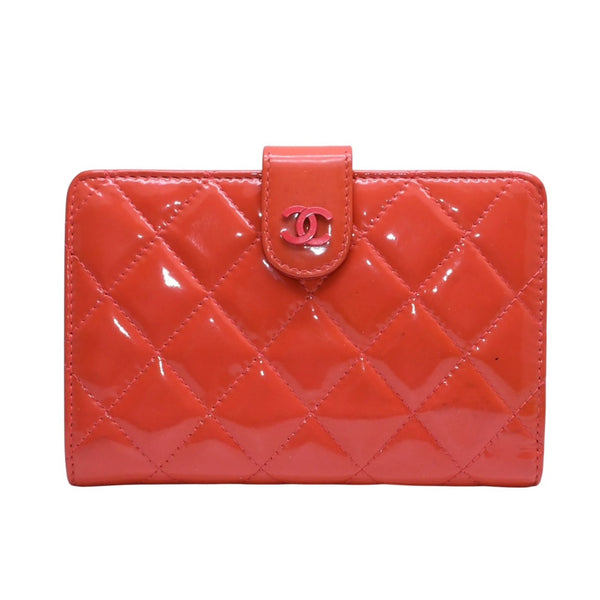 CHANEL シャネル マトラッセブリリアント パテントレザー二つ折りミディアムウォレット 16番台 キルティング ココマーク 財布 エナメル オレンジ 美品 中古 4a002826