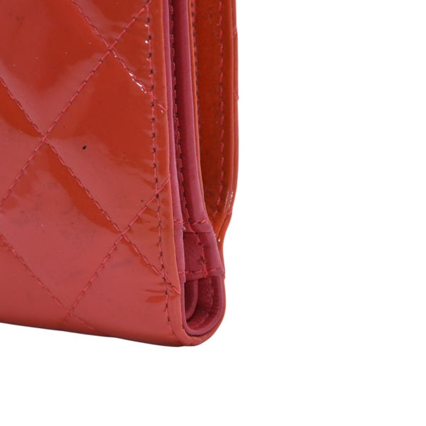 CHANEL シャネル マトラッセブリリアント パテントレザー二つ折りミディアムウォレット 16番台 キルティング ココマーク 財布 エナメル オレンジ 美品 中古 4a002826