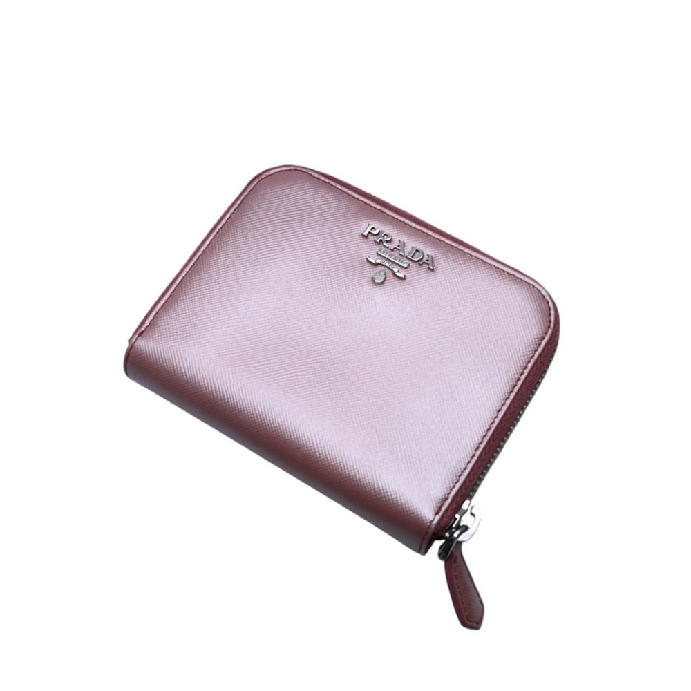 PRADA プラダ 2つ折り財布 コンパクトジップ 財布 ピンク PVC シルバー金具 1M0605R142 美品 中古 4a003019