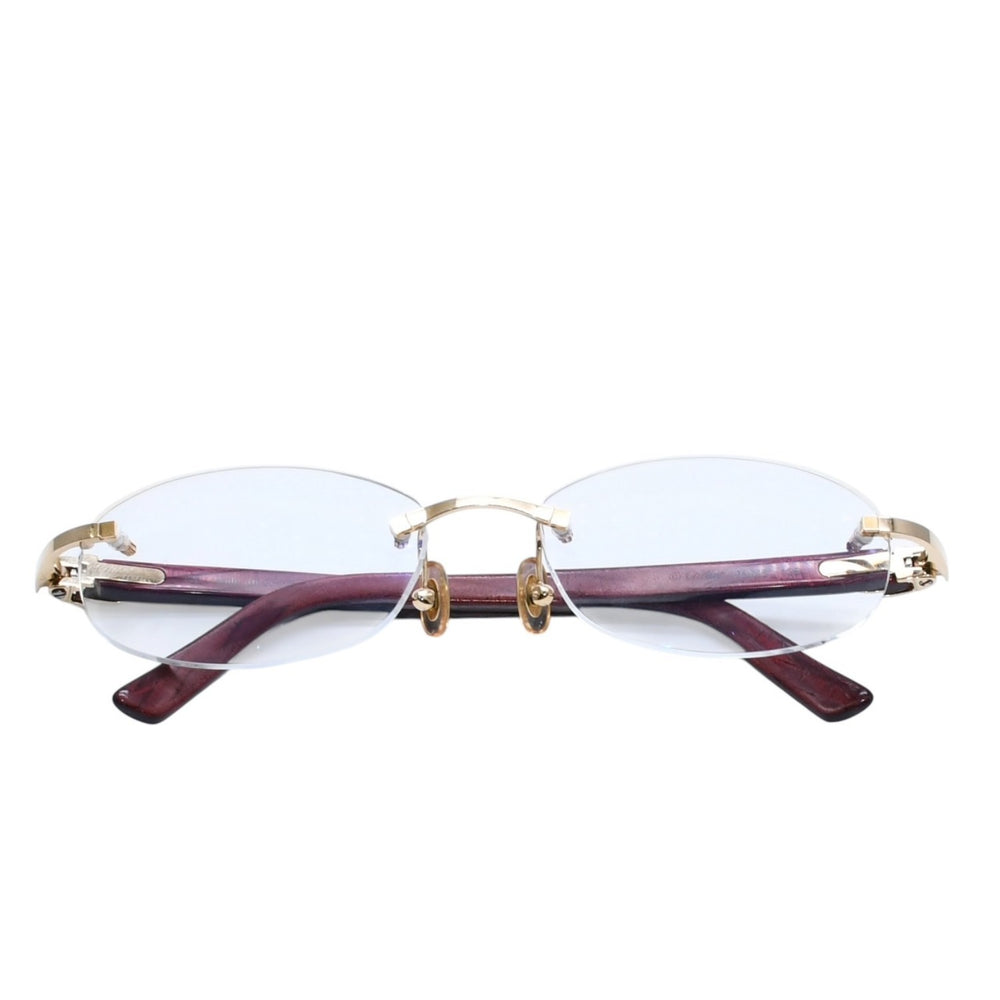 Cartier カルティエ リムレス メガネ ヴィンテージ 度あり 6179960 アセテート メタル ボルドー ゴールド金具 美品 中古 4a002753