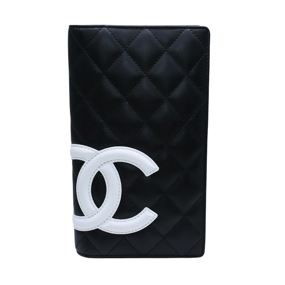 極美品 CHANEL シャネル カンボンライン 長財布 ラムスキン ココマーク ブラック ピンク ホワイト 10番台 二つ折り レザー 中古 4a003022