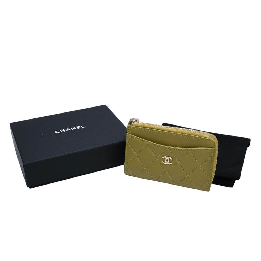 極美品 CHANEL シャネル クラシックジップカードケース ランダム品番 AP3179 コインケース ココマーク ラムスキン ピスタチオグリーン ゴールド金具 中古 4a002833