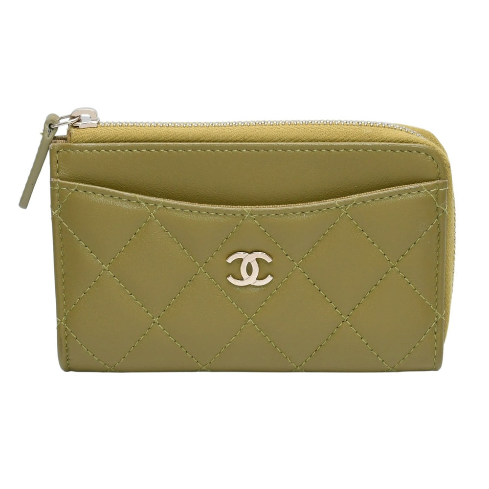 極美品 CHANEL シャネル クラシックジップカードケース ランダム品番 AP3179 コインケース ココマーク ラムスキン ピスタチオグリーン ゴールド金具 中古 4a002833