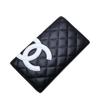 画像をギャラリービューアに読み込む, 極美品 CHANEL シャネル カンボンライン 長財布 ラムスキン ココマーク ブラック ピンク ホワイト 10番台 二つ折り レザー 中古 4a003022