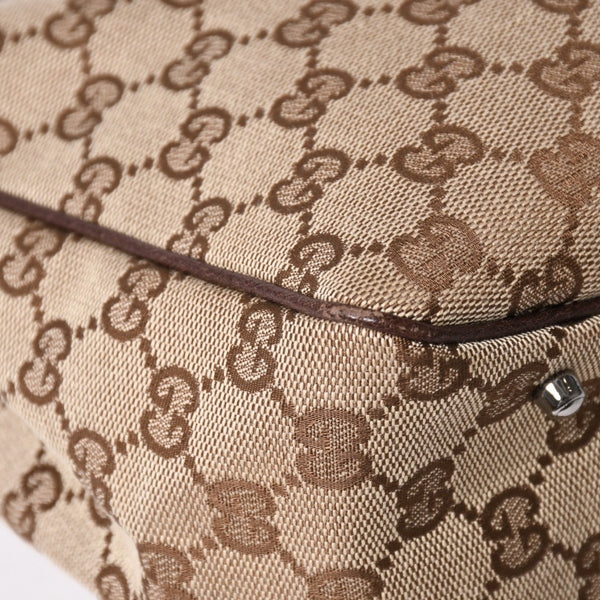 極美品 GUCCI グッチ GGキャンバス トートバッグ 113019 ベージュ ブラウン レザー シルバー金具 イタリア製 中古 4a003030