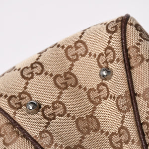 極美品 GUCCI グッチ GGキャンバス トートバッグ 113019 ベージュ ブラウン レザー シルバー金具 イタリア製 中古 4a003030