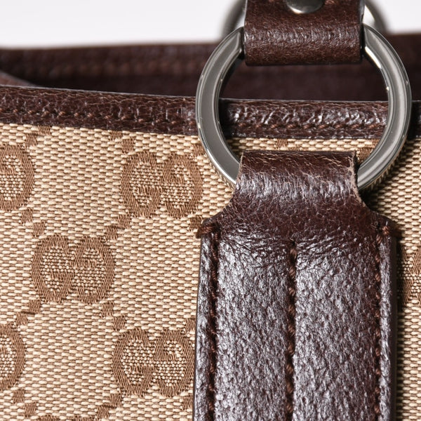 極美品 GUCCI グッチ GGキャンバス トートバッグ 113019 ベージュ ブラウン レザー シルバー金具 イタリア製 中古 4a003030