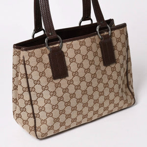 極美品 GUCCI グッチ GGキャンバス トートバッグ 113019 ベージュ ブラウン レザー シルバー金具 イタリア製 中古 4a003030