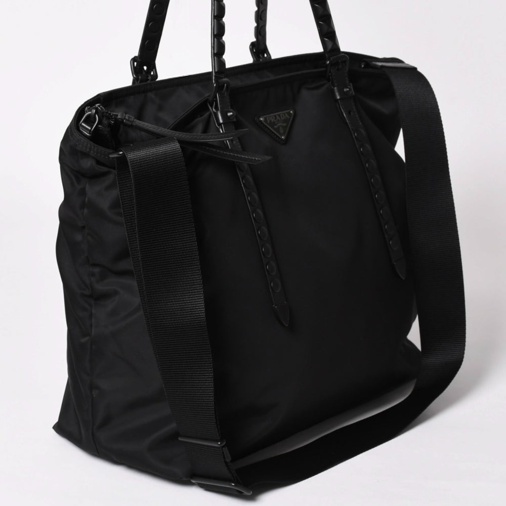 Very Good Condition PRADA Nylon Shoulder Bag Black Studs 2WAY Matte Black 1BG212 Used 4a002425