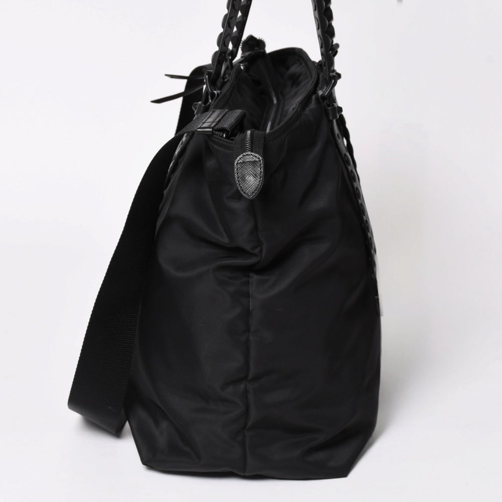 Very Good Condition PRADA Nylon Shoulder Bag Black Studs 2WAY Matte Black 1BG212 Used 4a002425