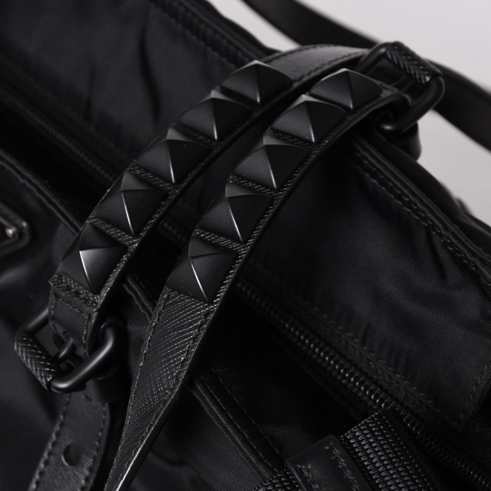 Very Good Condition PRADA Nylon Shoulder Bag Black Studs 2WAY Matte Black 1BG212 Used 4a002425
