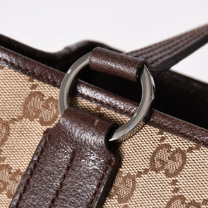 極美品 GUCCI グッチ GGキャンバス トートバッグ 113019 ベージュ ブラウン レザー シルバー金具 イタリア製 中古 4a003030