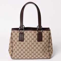 極美品 GUCCI グッチ GGキャンバス トートバッグ 113019 ベージュ ブラウン レザー シルバー金具 イタリア製 中古 4a003030
