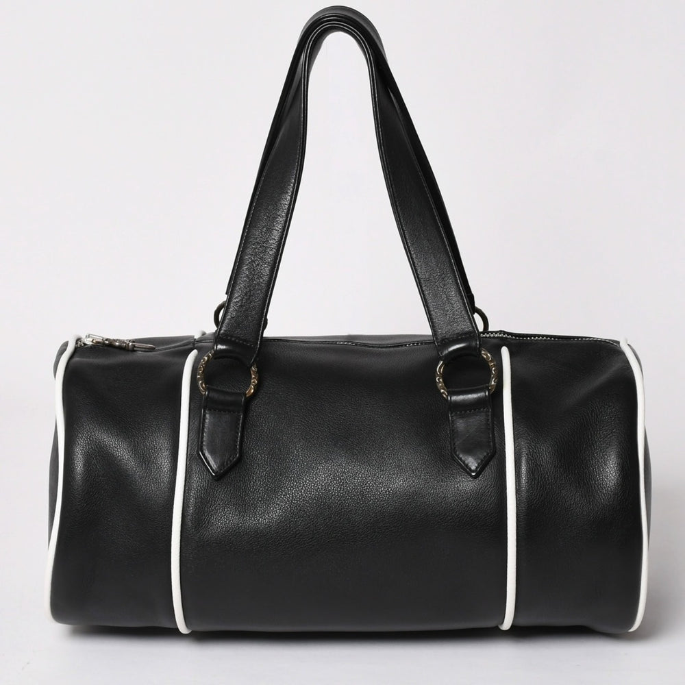 Very Good Condition CHROME HEARTS DUFFLE BAG MINI Duffel Bag Handbag Cemetery Cross Patch Black Green Leather Used 4a002898