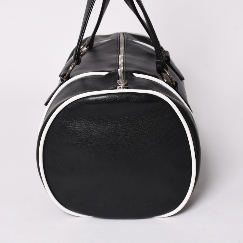 極美品 CHROME HEARTS クロムハーツ DUFFLE BAG MINI ダッフルバッグ ハンドバッグ セメタリークロスパッチ ブラック グリーン レザー 中古 4a002898