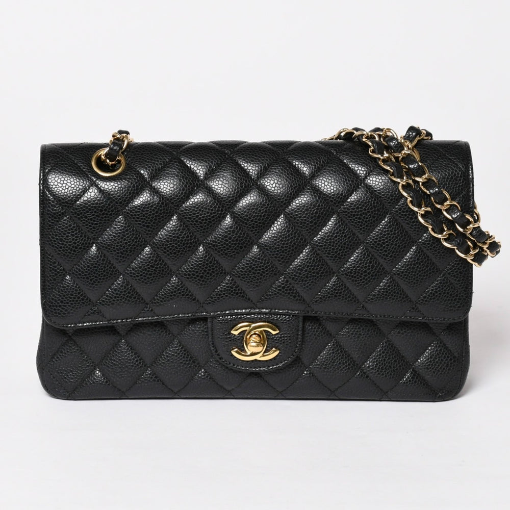 極美品 CHANEL シャネル マトラッセ25 Wフラップ Wチェーンショルダーバッグ 19番台 キャビアスキン ゴールド金具 中古 4a003072