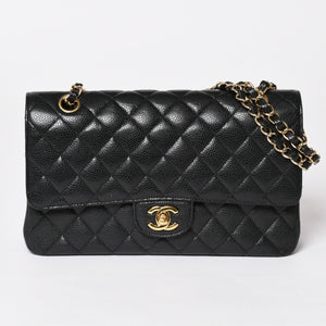 極美品 CHANEL シャネル マトラッセ25 Wフラップ Wチェーンショルダーバッグ 19番台 キャビアスキン ゴールド金具 中古 4a003072