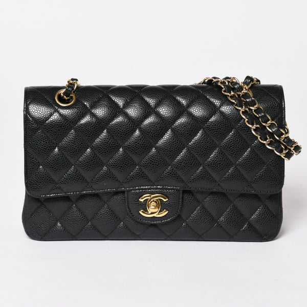 極美品 CHANEL シャネル マトラッセ25 Wフラップ Wチェーンショルダーバッグ 19番台 キャビアスキン ゴールド金具 中古 4a003072