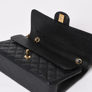 極美品 CHANEL シャネル マトラッセ25 Wフラップ Wチェーンショルダーバッグ 19番台 キャビアスキン ゴールド金具 中古 4a003072