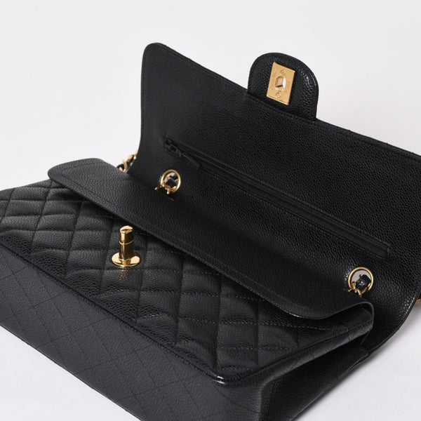極美品 CHANEL シャネル マトラッセ25 Wフラップ Wチェーンショルダーバッグ 19番台 キャビアスキン ゴールド金具 中古 4a003072