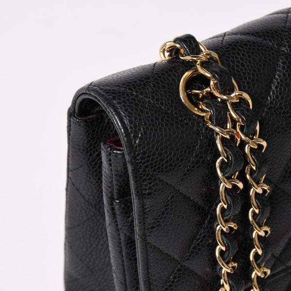 極美品 CHANEL シャネル マトラッセ25 Wフラップ Wチェーンショルダーバッグ 19番台 キャビアスキン ゴールド金具 中古 4a003072