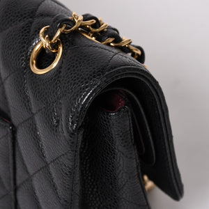 極美品 CHANEL シャネル マトラッセ25 Wフラップ Wチェーンショルダーバッグ 19番台 キャビアスキン ゴールド金具 中古 4a003072