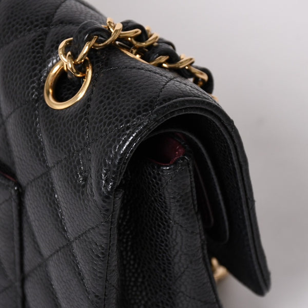 極美品 CHANEL シャネル マトラッセ25 Wフラップ Wチェーンショルダーバッグ 19番台 キャビアスキン ゴールド金具 中古 4a003072