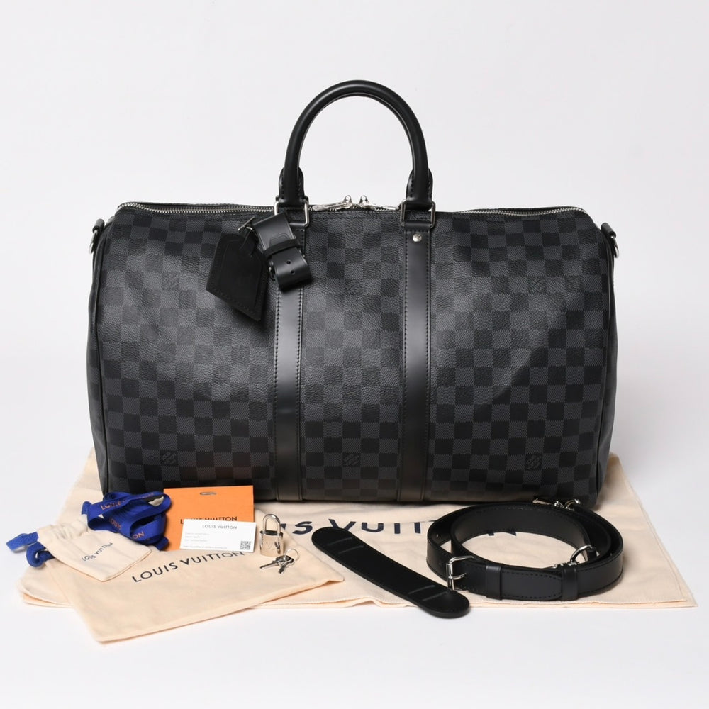 新品同様 LOUIS VUITTON ルイヴィトン ボストン キーポルバンドリエール45 ダミエグラフィット N41418 ブラック シルバー金具 4a003079