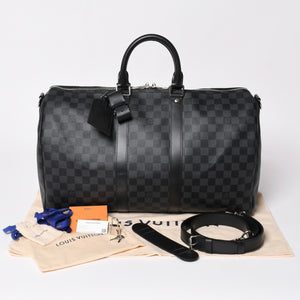 新品同様 LOUIS VUITTON ルイヴィトン ボストン キーポルバンドリエール45 ダミエグラフィット N41418 ブラック シルバー金具 4a003079