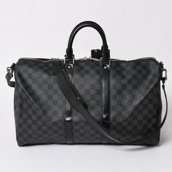 新品同様 LOUIS VUITTON ルイヴィトン ボストン キーポルバンドリエール45 ダミエグラフィット N41418 ブラック シルバー金具 4a003077