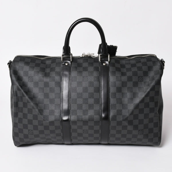 新品同様 LOUIS VUITTON ルイヴィトン ボストン キーポルバンドリエール45 ダミエグラフィット N41418 ブラック シルバー金具 4a003077