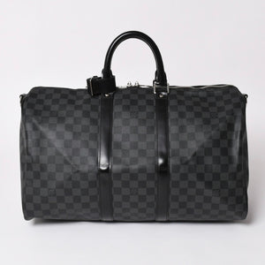 新品同様 LOUIS VUITTON ルイヴィトン ボストン キーポルバンドリエール45 ダミエグラフィット N41418 ブラック シルバー金具 4a003077