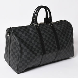 新品同様 LOUIS VUITTON ルイヴィトン ボストン キーポルバンドリエール45 ダミエグラフィット N41418 ブラック シルバー金具 4a003077