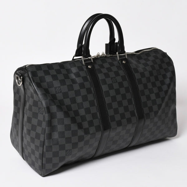 新品同様 LOUIS VUITTON ルイヴィトン ボストン キーポルバンドリエール45 ダミエグラフィット N41418 ブラック シルバー金具 4a003077