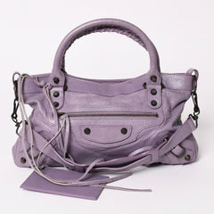 極美品 BALENCIAGA バレンシアガ エディターズ ザファースト 2WAY ハンドバッグ ラムスキン パープル スタッズ 103208 メタルブラック 中古 4a003082
