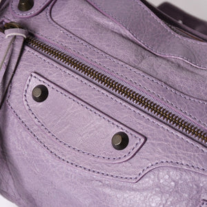極美品 BALENCIAGA バレンシアガ エディターズ ザファースト 2WAY ハンドバッグ ラムスキン パープル スタッズ 103208 メタルブラック 中古 4a003082