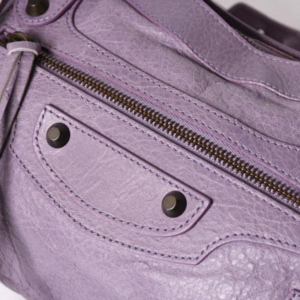 極美品 BALENCIAGA バレンシアガ エディターズ ザファースト 2WAY ハンドバッグ ラムスキン パープル スタッズ 103208 メタルブラック 中古 4a003082