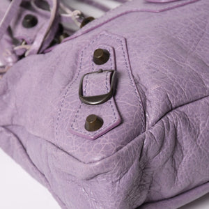 極美品 BALENCIAGA バレンシアガ エディターズ ザファースト 2WAY ハンドバッグ ラムスキン パープル スタッズ 103208 メタルブラック 中古 4a003082