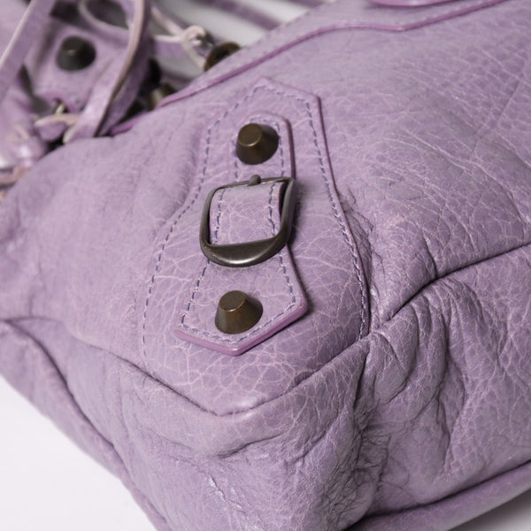 極美品 BALENCIAGA バレンシアガ エディターズ ザファースト 2WAY ハンドバッグ ラムスキン パープル スタッズ 103208 メタルブラック 中古 4a003082