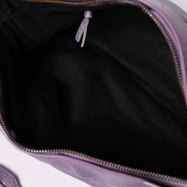 極美品 BALENCIAGA バレンシアガ エディターズ ザファースト 2WAY ハンドバッグ ラムスキン パープル スタッズ 103208 メタルブラック 中古 4a003082