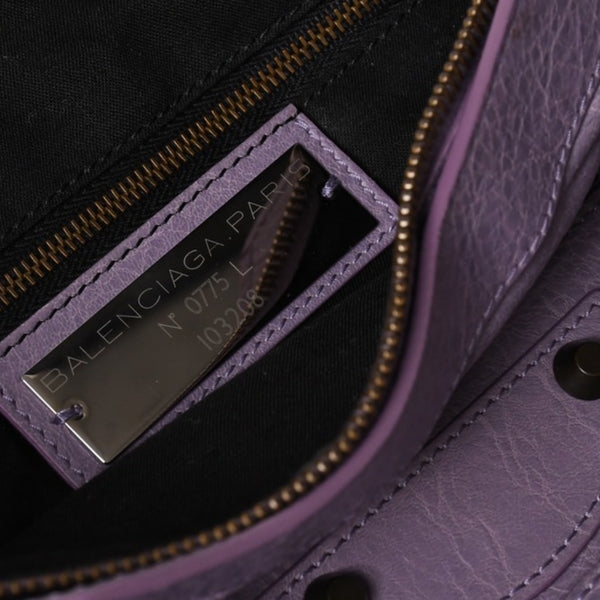 極美品 BALENCIAGA バレンシアガ エディターズ ザファースト 2WAY ハンドバッグ ラムスキン パープル スタッズ 103208 メタルブラック 中古 4a003082