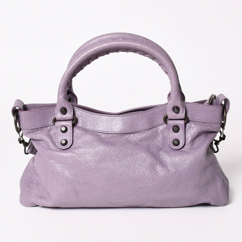 極美品 BALENCIAGA バレンシアガ エディターズ ザファースト 2WAY ハンドバッグ ラムスキン パープル スタッズ 103208 メタルブラック 中古 4a003082
