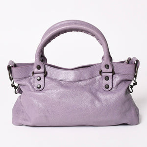 極美品 BALENCIAGA バレンシアガ エディターズ ザファースト 2WAY ハンドバッグ ラムスキン パープル スタッズ 103208 メタルブラック 中古 4a003082