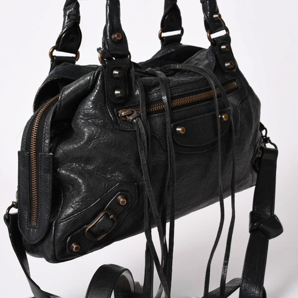 BALENCIAGA Classic Town 2WAY Bag 240579 Arena Lambskin Black Good Used 4a002746