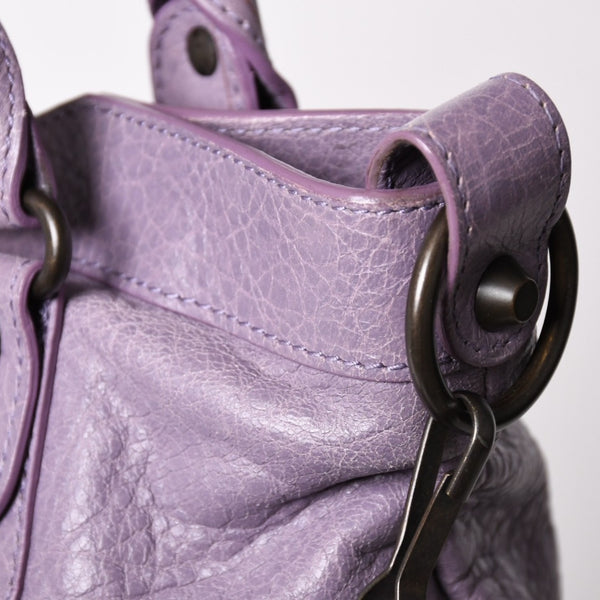 極美品 BALENCIAGA バレンシアガ エディターズ ザファースト 2WAY ハンドバッグ ラムスキン パープル スタッズ 103208 メタルブラック 中古 4a003082