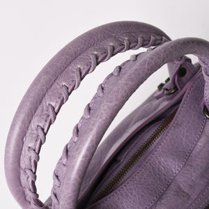 極美品 BALENCIAGA バレンシアガ エディターズ ザファースト 2WAY ハンドバッグ ラムスキン パープル スタッズ 103208 メタルブラック 中古 4a003082