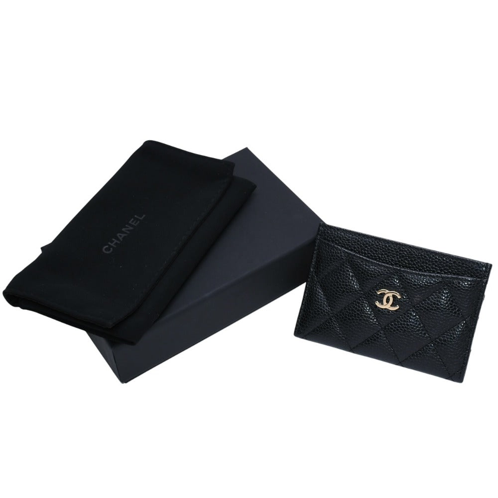 極美品 CHANEL シャネル グレインドカーフスキン キャビアスキン カードホルダー ブラック K3X4A517 ランダム番台 ゴールド金具 中古 4a003215