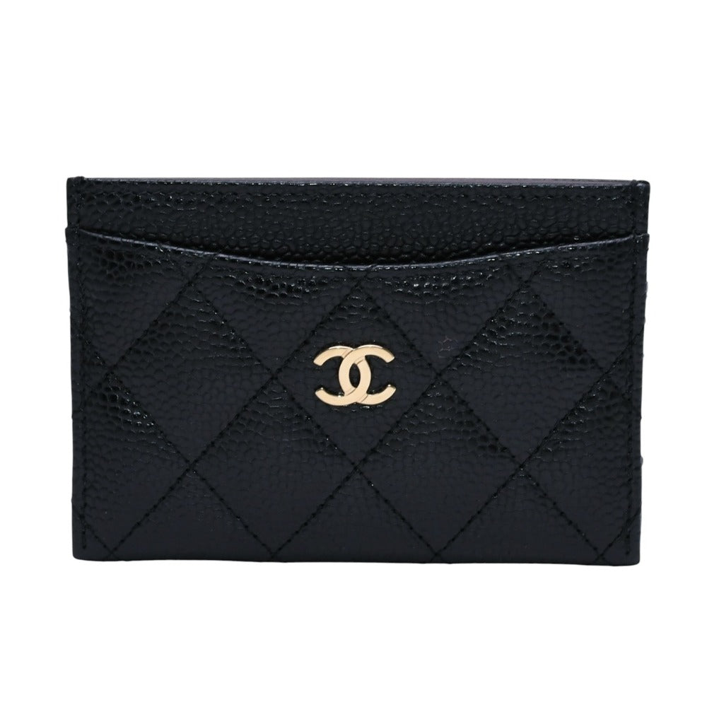 極美品 CHANEL シャネル グレインドカーフスキン キャビアスキン カードホルダー ブラック K3X4A517 ランダム番台 ゴールド金具 中古 4a003215